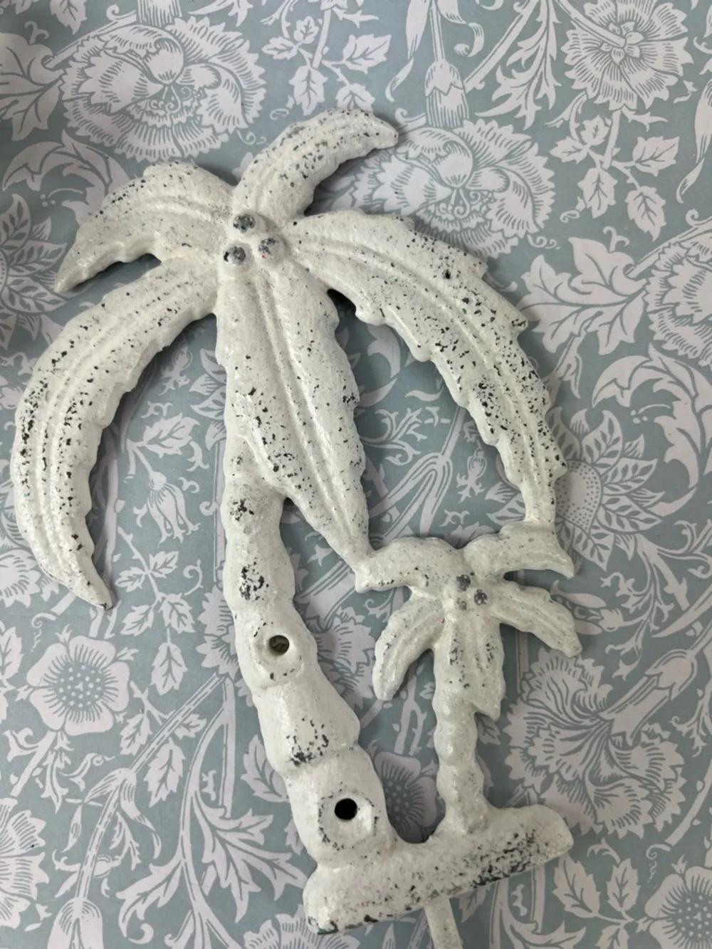Palm Tree Wall Hook Hand Painted White Distressed Metal Coastal Home Decor